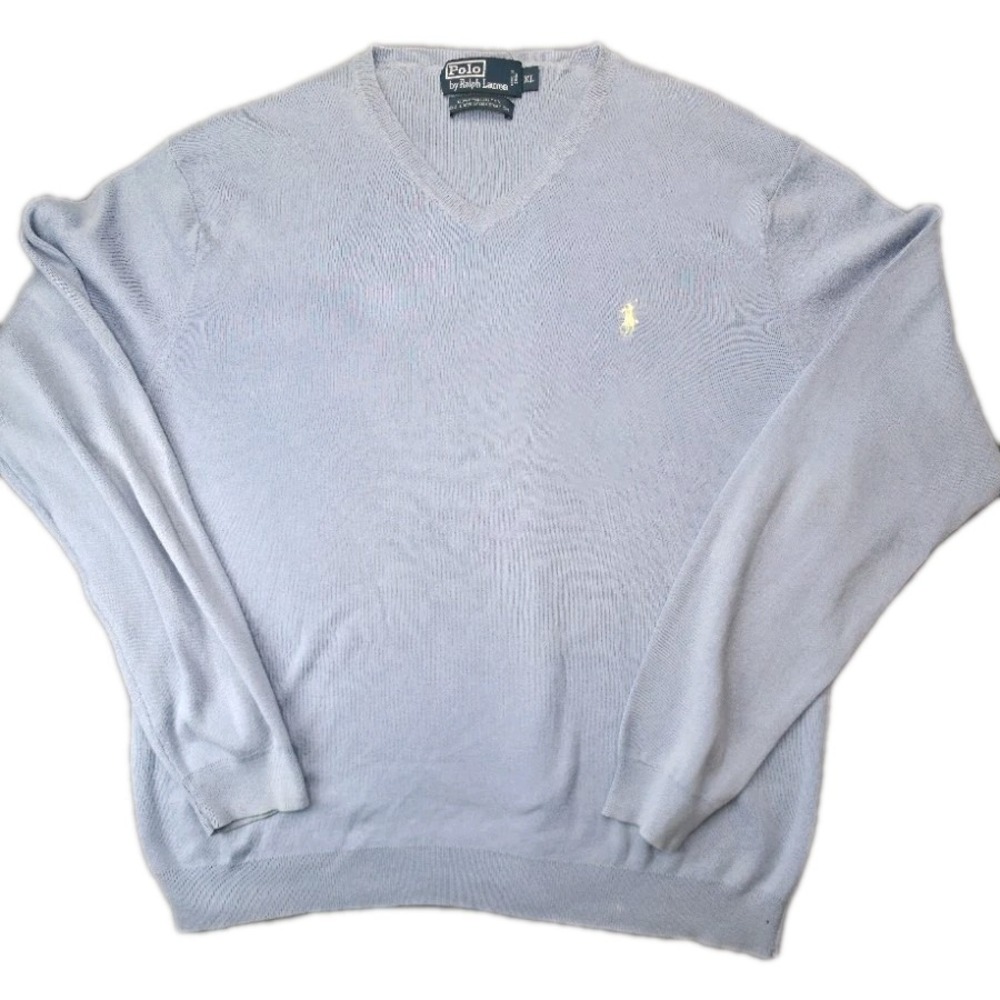 Polo‎ Ralph Lauren Sweater Mens XL Light Blue 100% Pima Cotton V-Neck Pony VTG